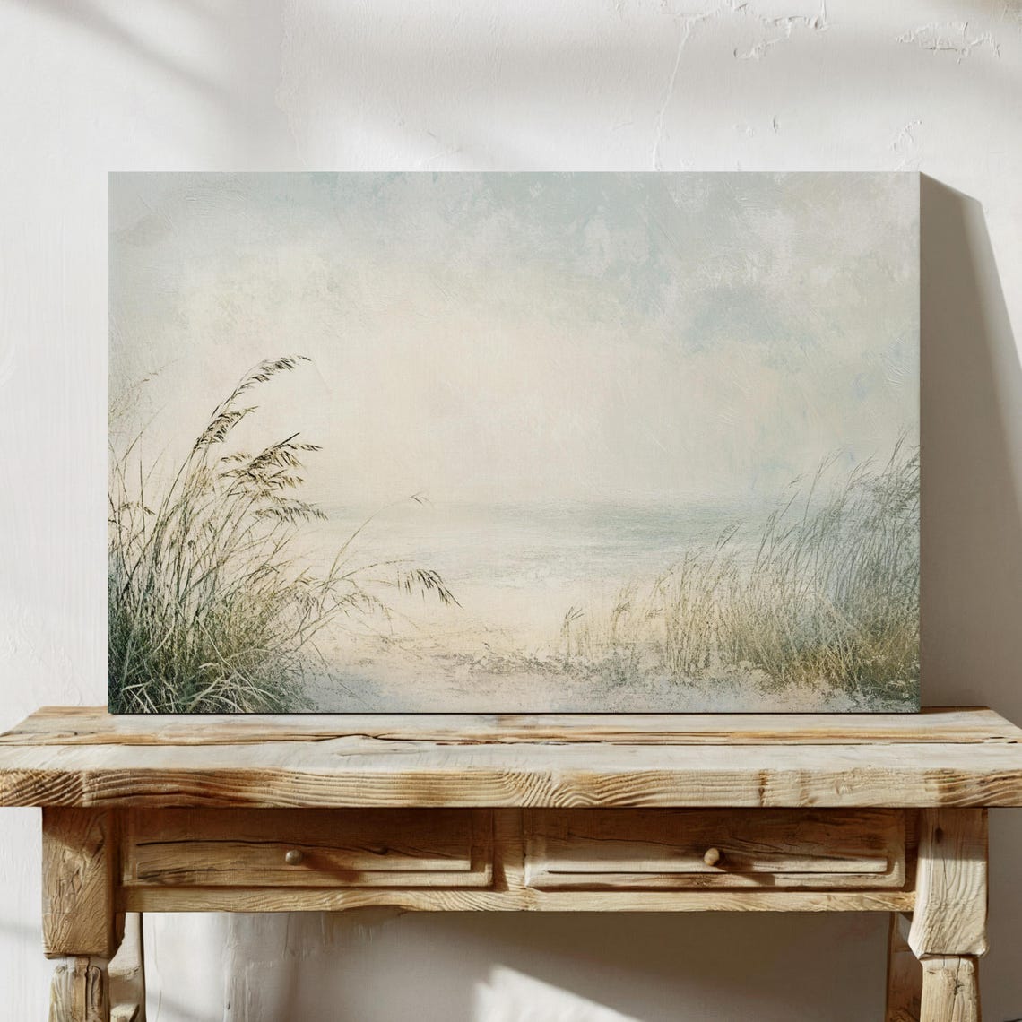 Sea Oats Framing Hazy Pastel Seascape Tranquil Coastal Nature Poster