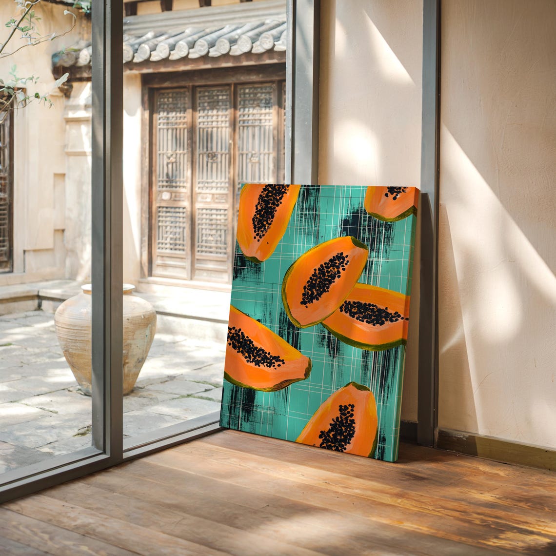 Tropical Papaya Delight, Hand Painted Abstract Art Print - Image 3