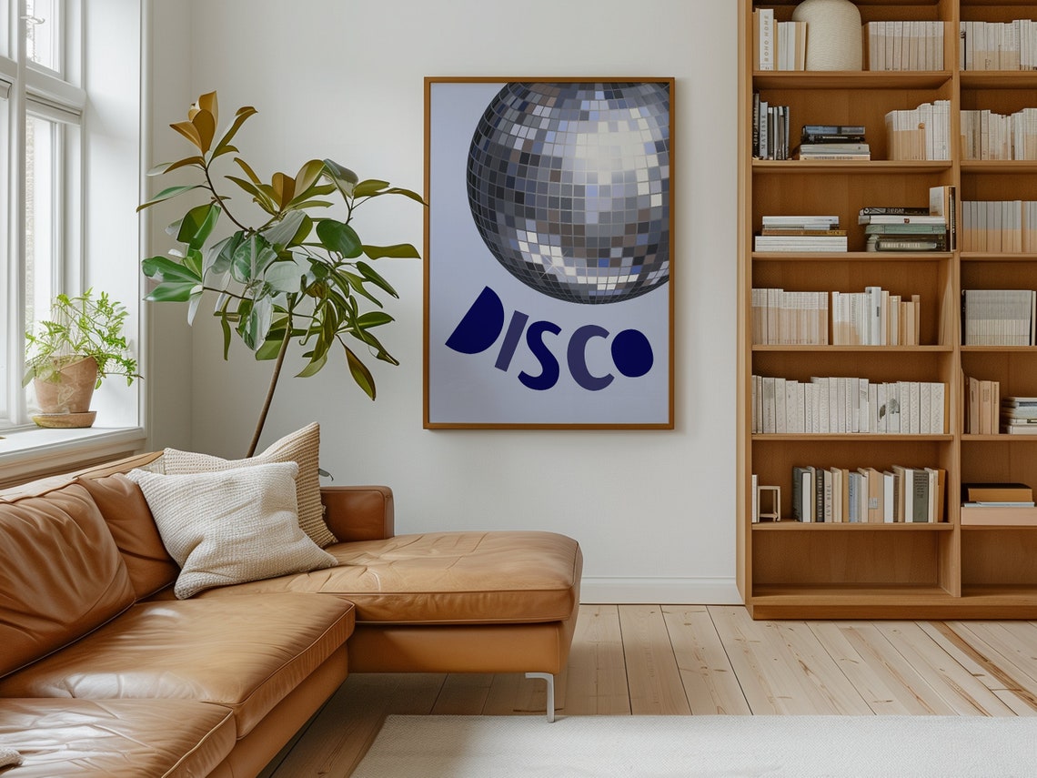 Silver Disco Ball With Navy Disco Typography Retro Party Wall Poster - Image 2