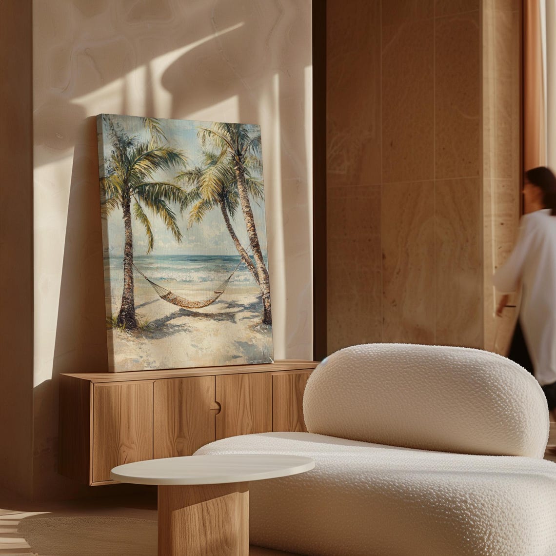 Tropical Beach Hammock Between Palm Trees Ocean View Art Poster - Image 4