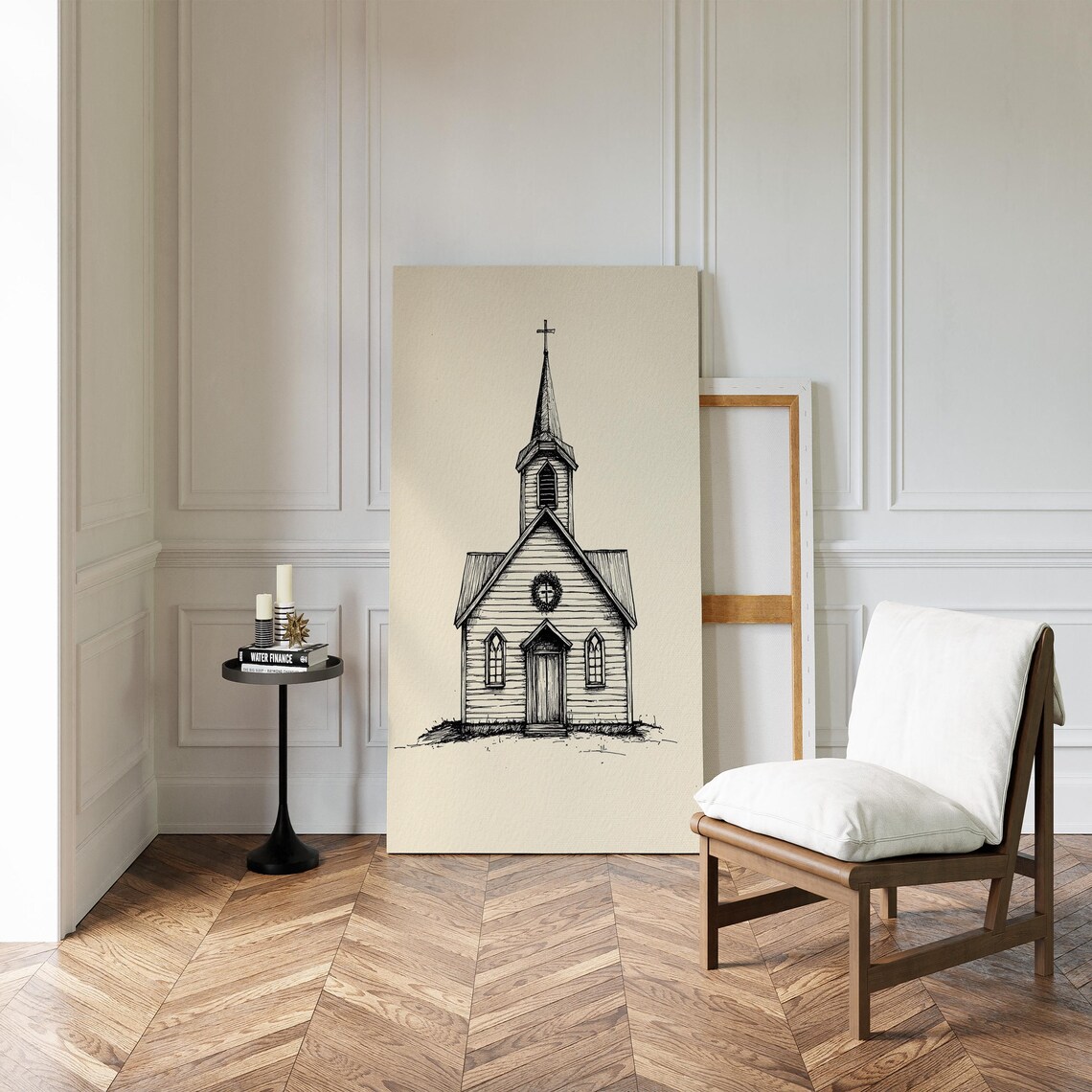 Vintage Church Ink Drawing, Rustic Chapel Sketch - Image 2