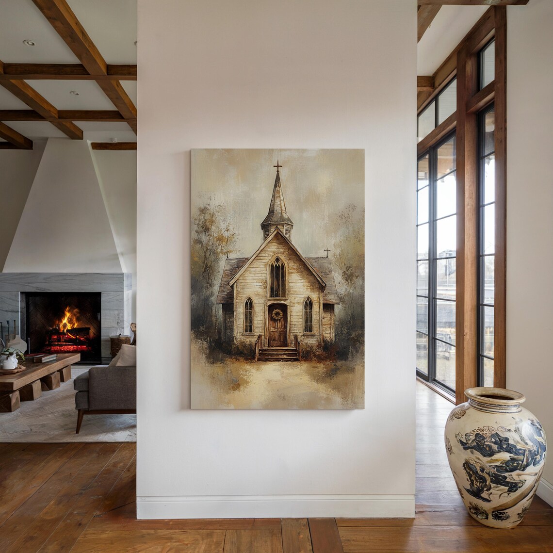 Rustic Church Painting, Vintage Chapel Art Print - Image 5