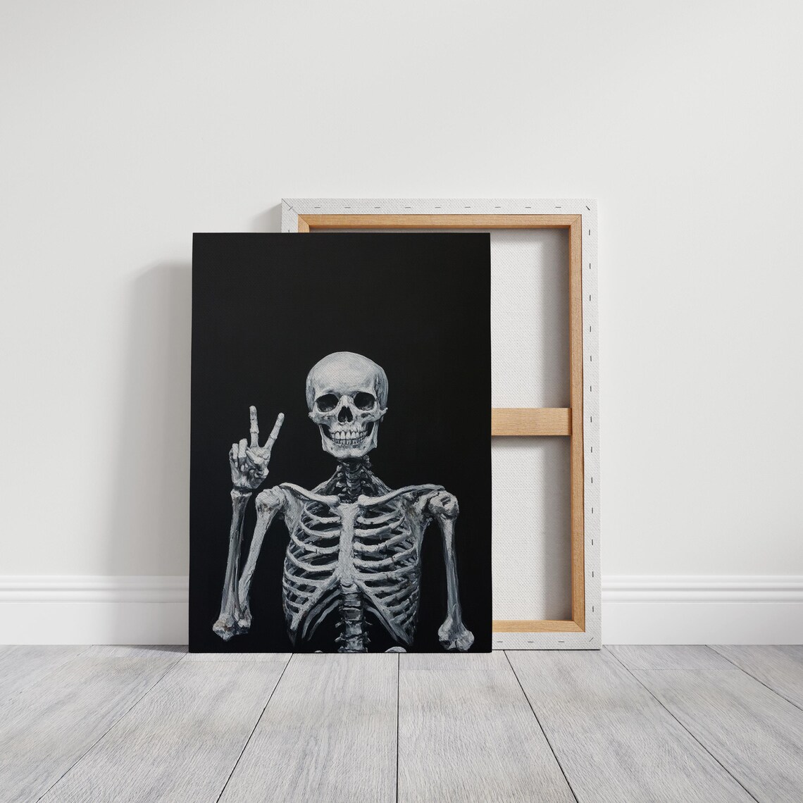 Grinning Skeleton With Peace Sign, Gothic Art - Image 4