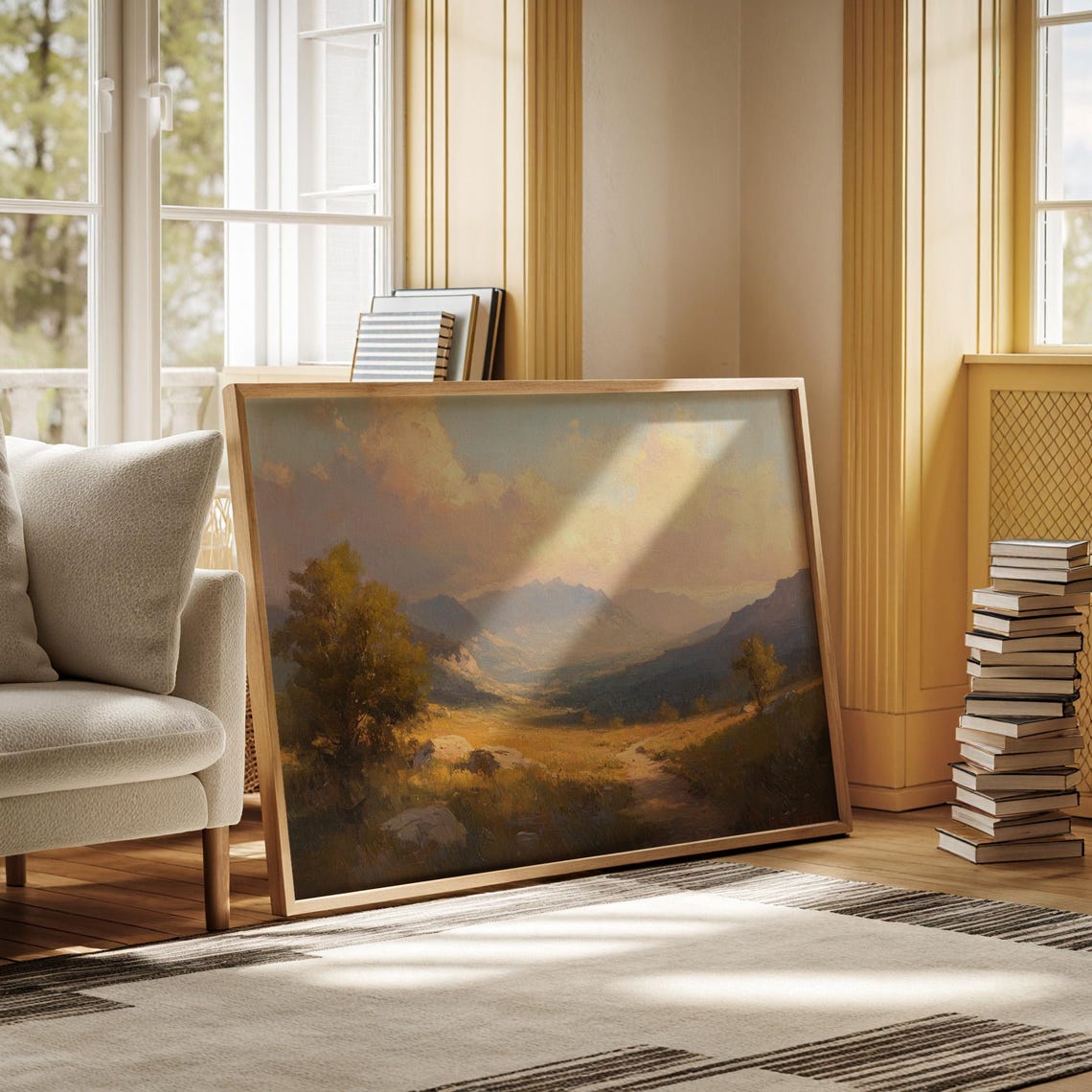 Golden Valley Landscape Art Serene Mountain Path Nature Inspired Wall Decor Print Tranquil Countryside Painting Rustic Home Accent - Image 5