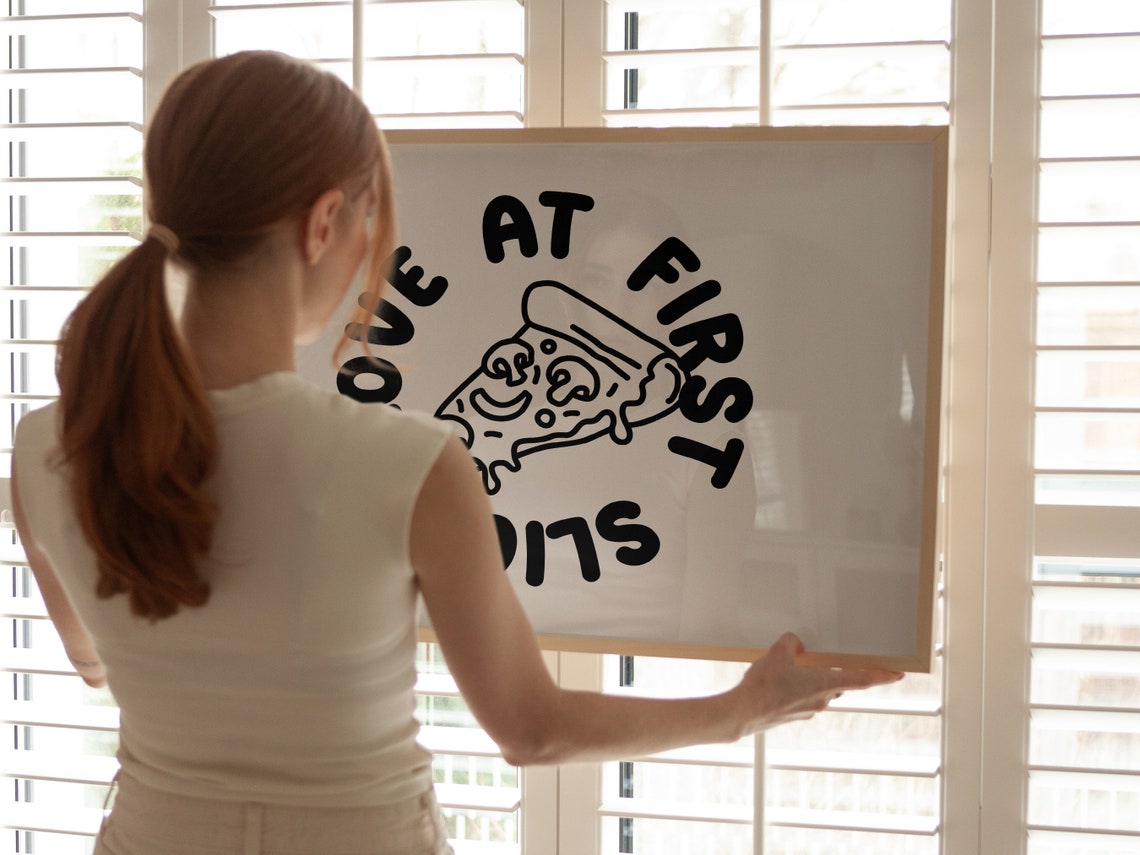 Love At First Slice Circle Typography Pizza Slice Kitchen Poster - Image 3