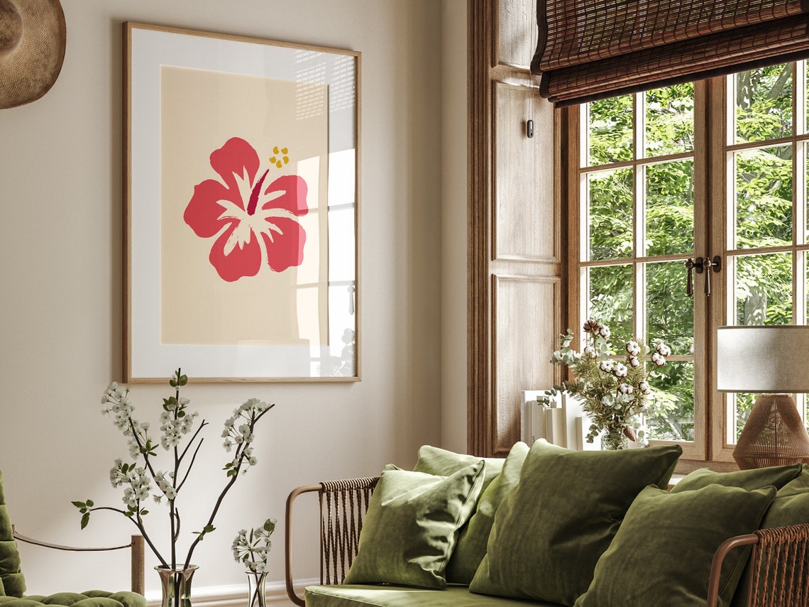 Red Hibiscus Flower Bold Pop Art Tropical Floral Wall Poster - Image 2
