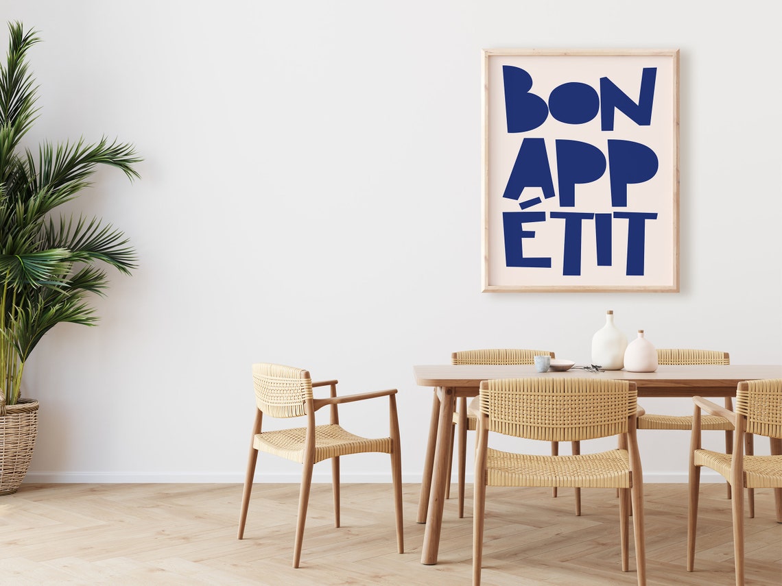 Bon Appetit Big Blue Letters Minimal Modern Kitchen Wall Poster - Image 2