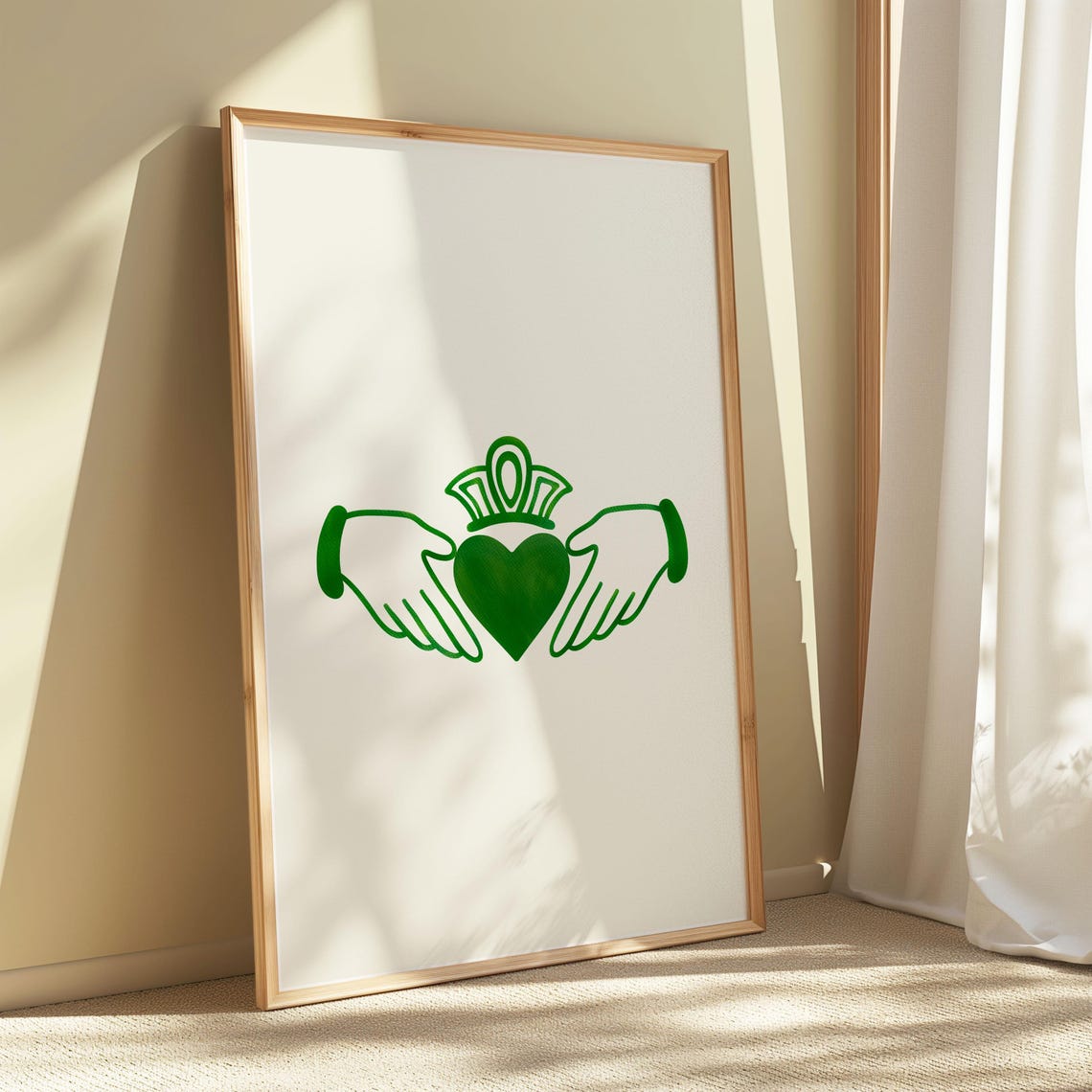 Green Claddagh Irish Symbol Minimalist Line Art Heart Crown Print - Image 4