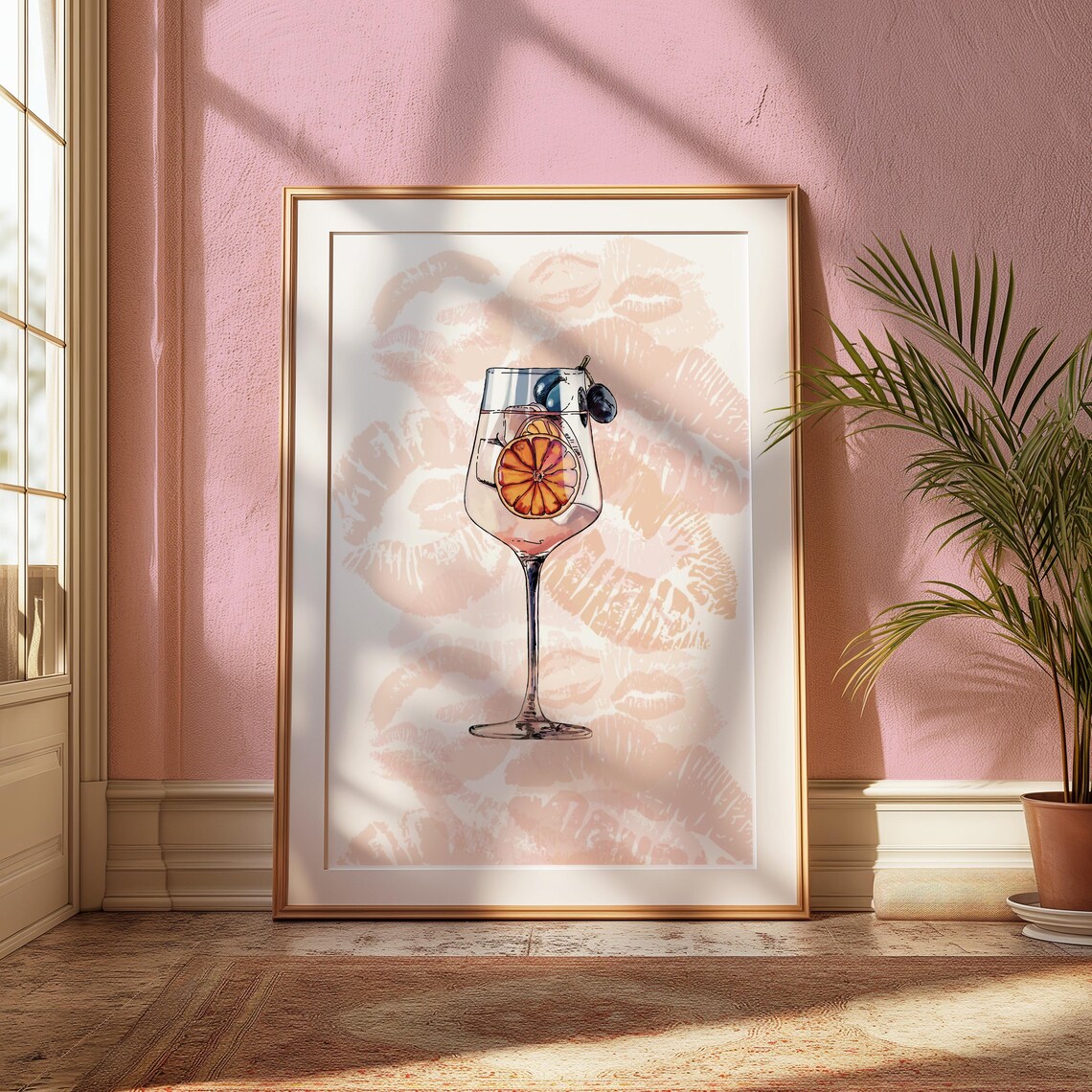 Chic Cocktail Glass Lipstick Kiss Aperol Spritz Bar Art Print - Image 3