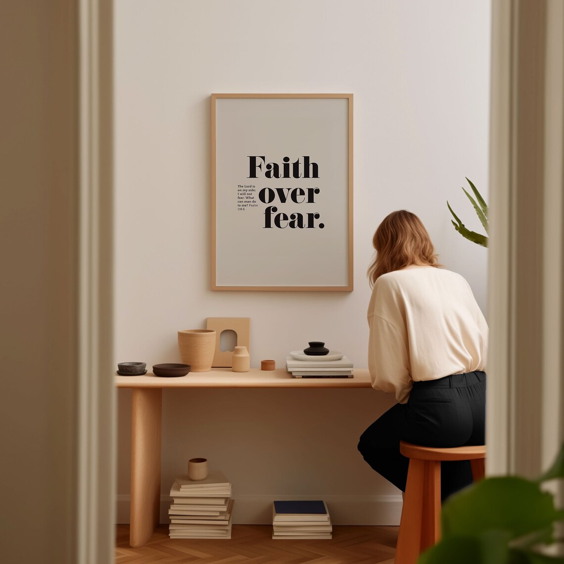 Faith Over Fear Psalm 118:6 Christian Scripture Art Print - Image 2