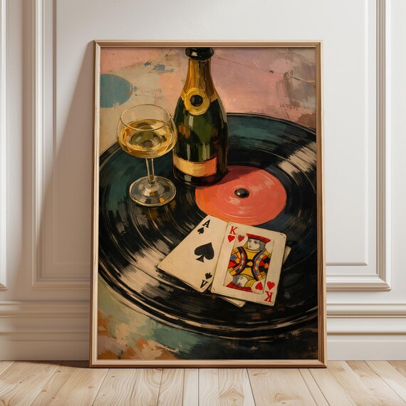 Vinyl Record Poster Champagne Still Life Retro Bar Wall Art