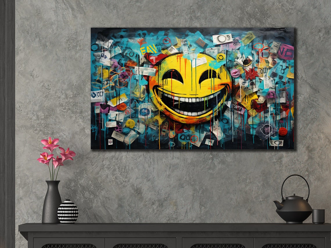 Smiley Face Emoji Graffiti Collage Street Art Fun Pop Wall Poster - Image 3