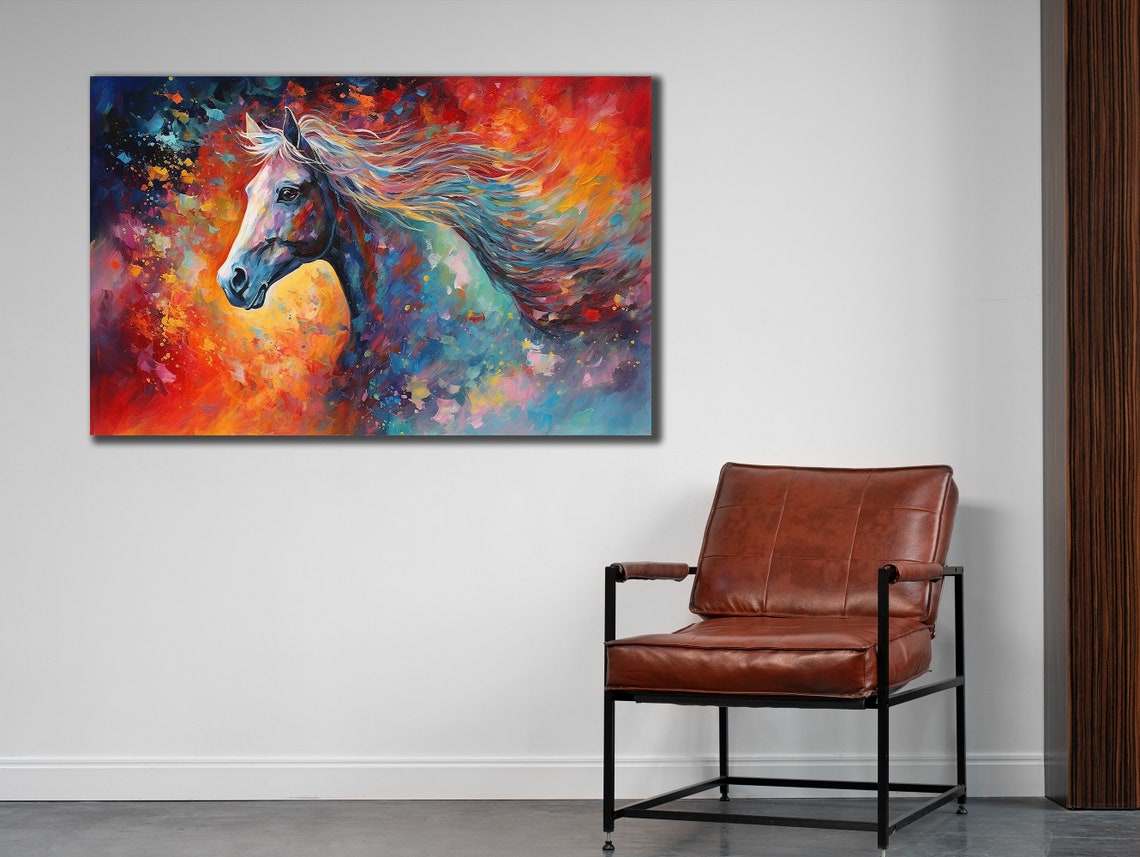 Colorful Horse Head Fiery Red Orange Abstract Oil Painting Art Poster - Image 2