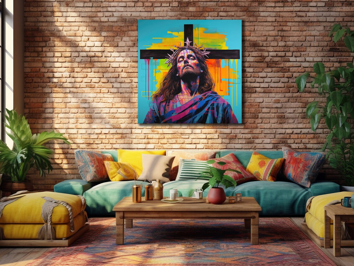 Jesus Christ Crown of Thorns Neon Pop Art Vibrant Christian Poster - Image 3