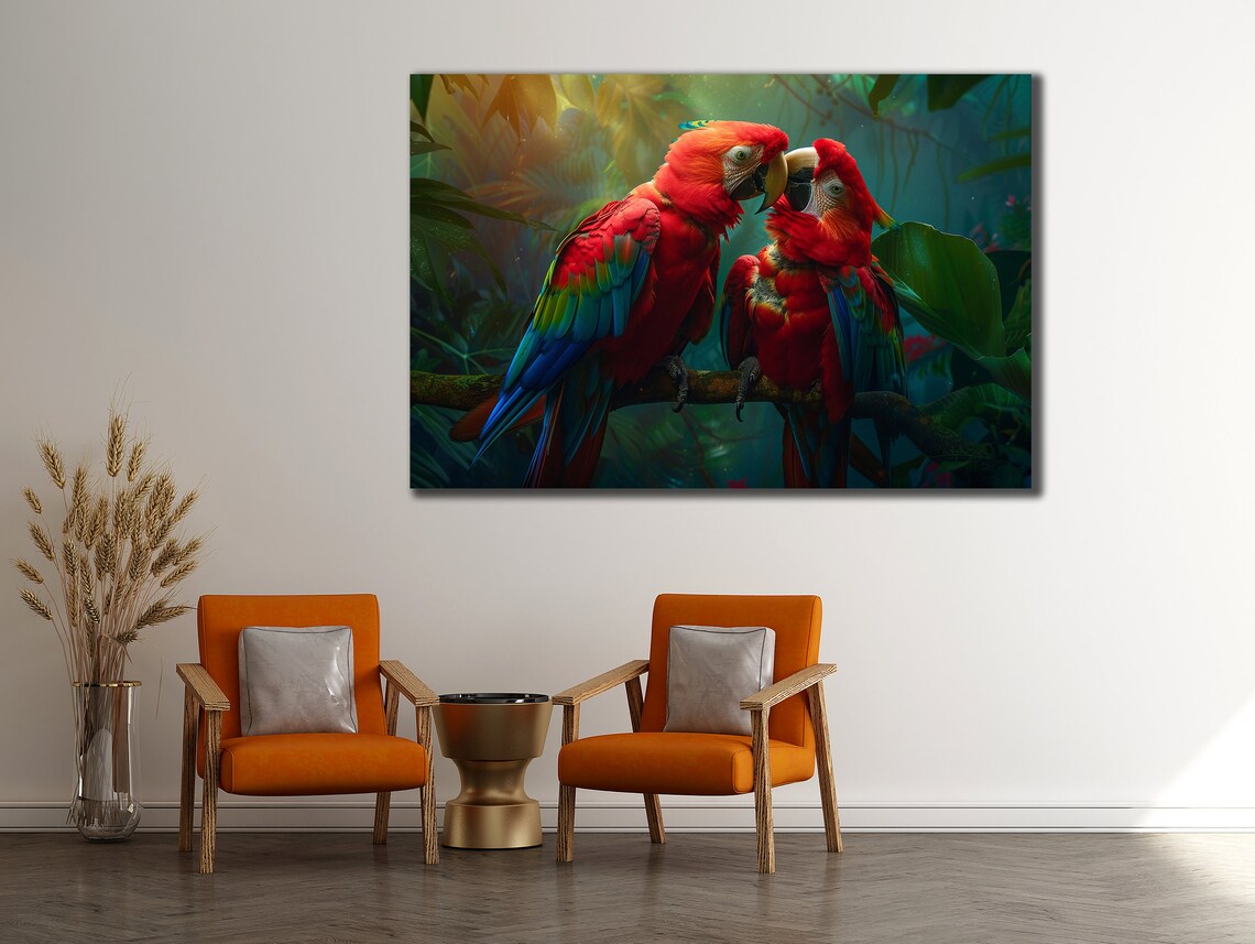 Scarlet Macaw Parrot Pair Jungle Love Tropical Birds Art Poster - Image 2