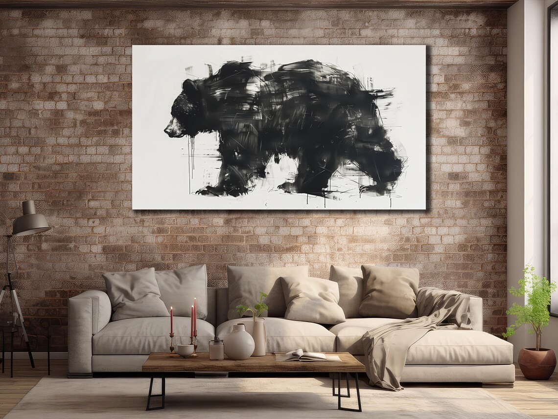 Black Bear Walking Monochrome Abstract Brushstroke Wildlife Wall Poster - Image 3