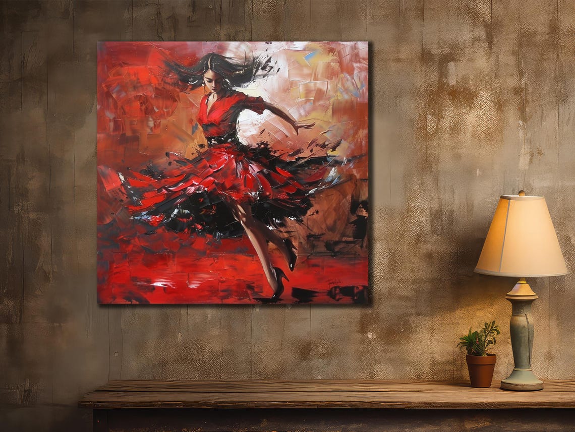 Flamenco Dancer Red Dress Fiery Abstract Spanish Dance Art Poster - Image 3