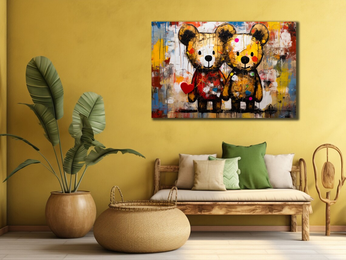 Cute Teddy Bears Graffiti Colorful Heart Kids Room Decor Wall Art Poster - Image 2