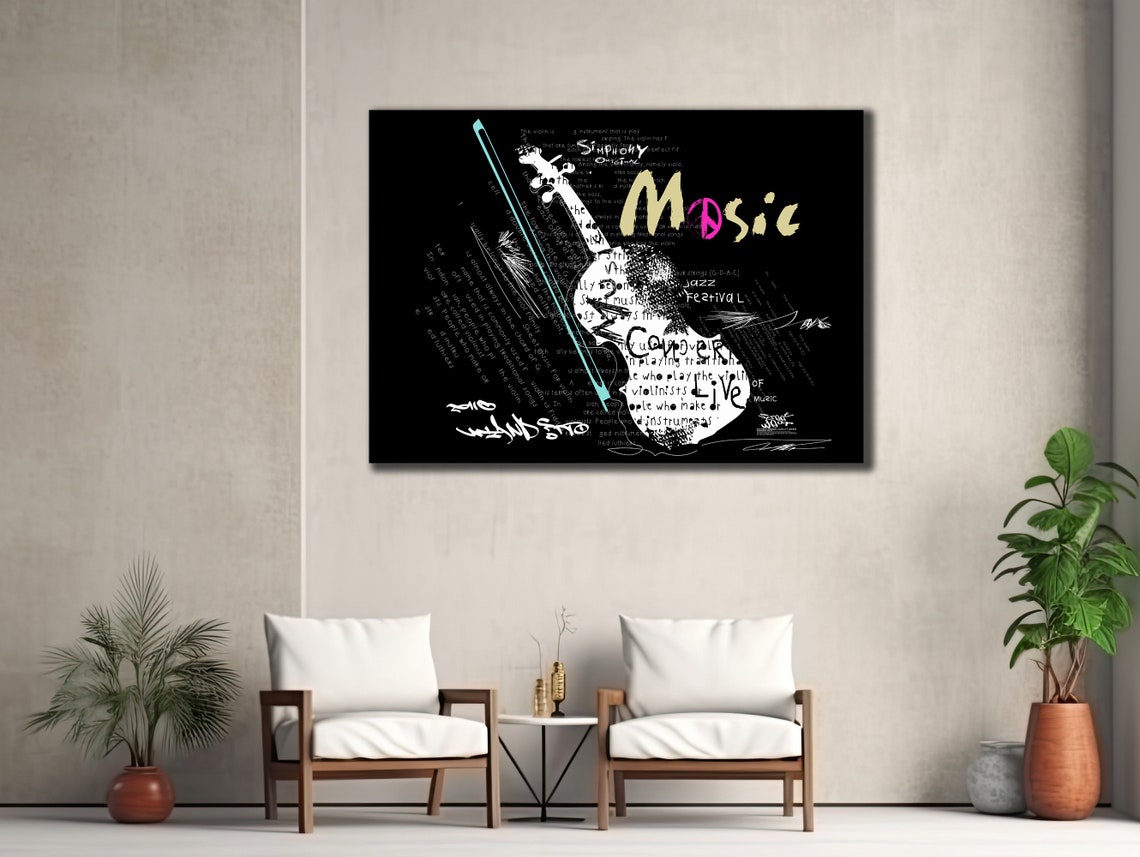 Violin Bow Music Notes Black Graffiti Typography Instrument Poster