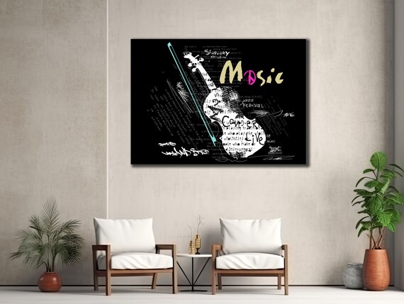 Violin Bow Music Notes Black Graffiti Typography Instrument Poster