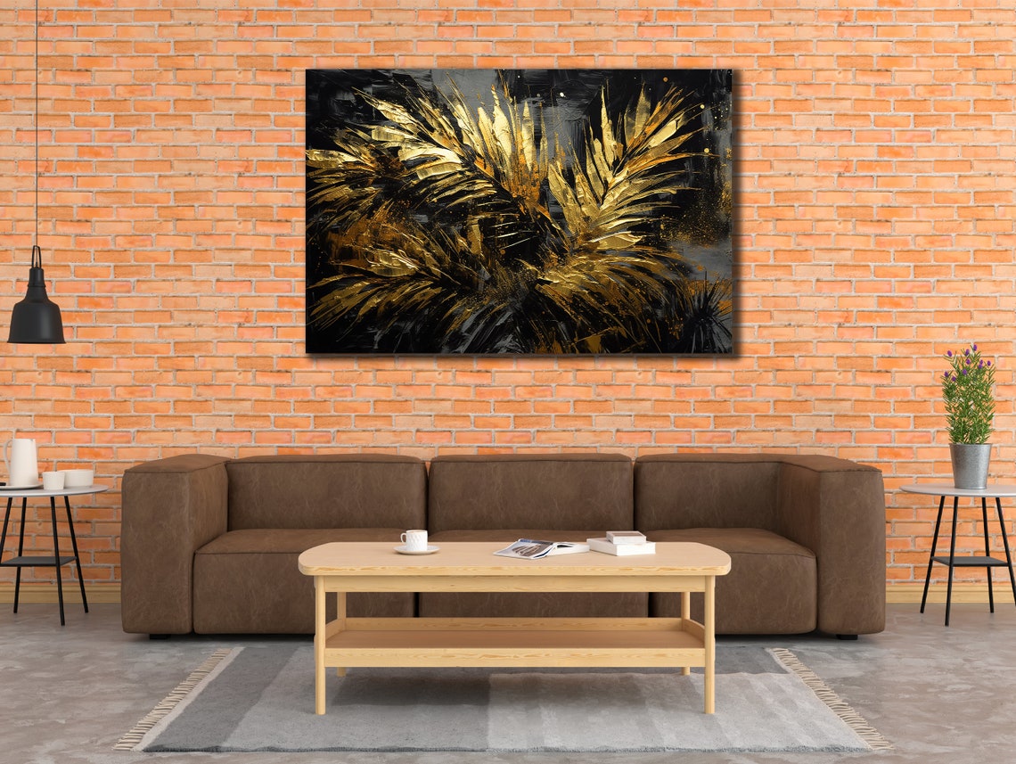 Gold Leaf Wall Art Print Wall Decor Boho Style Art Palm Tree Leaf Poster Wall Decor For Living Room Botanical - Image 3