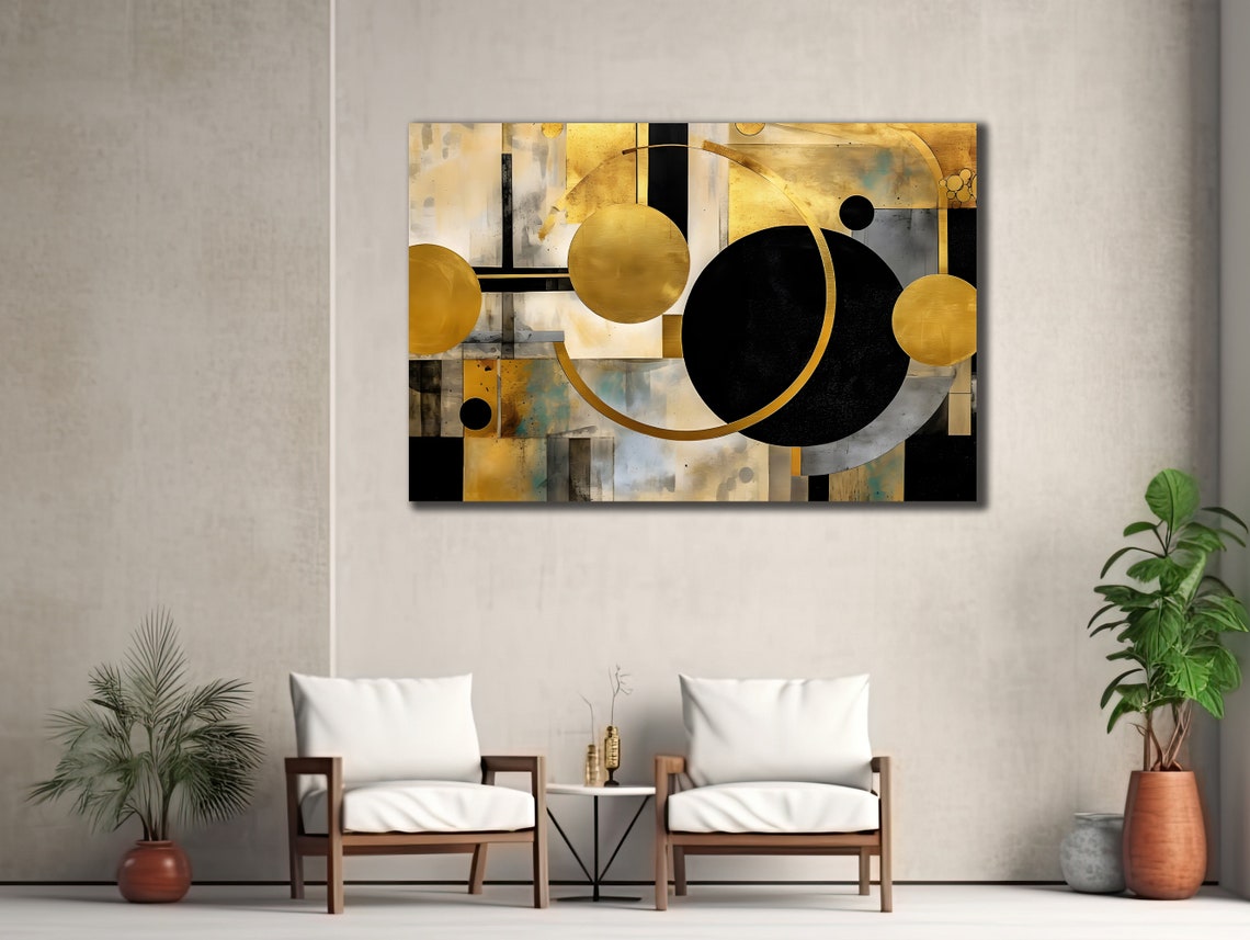 Gray Gold Circle Composition Modern Abstract Minimalist Art Poster