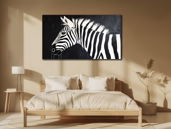 Zebra Head Profile Black And White Minimalist Wildlife Poster