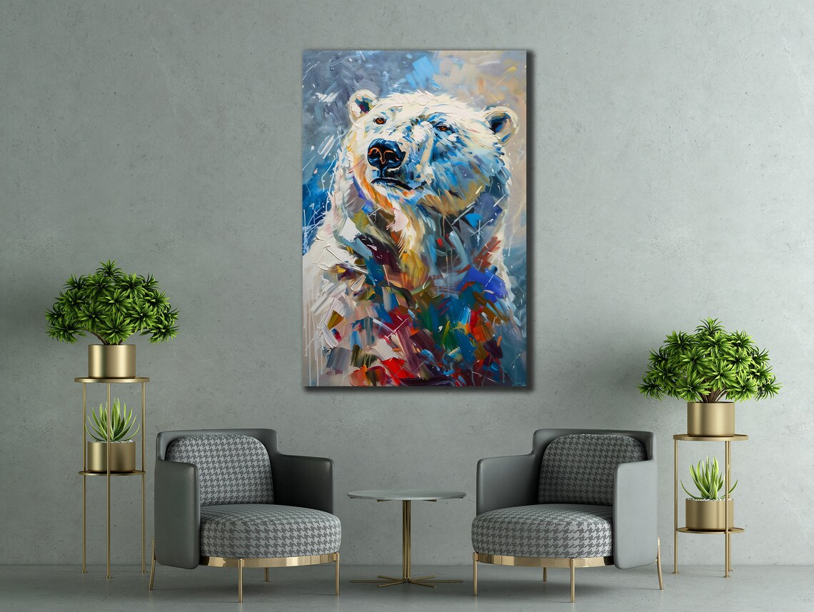 Colorful Polar Bear Portrait Expressive Brushstrokes Wild Arctic Poster