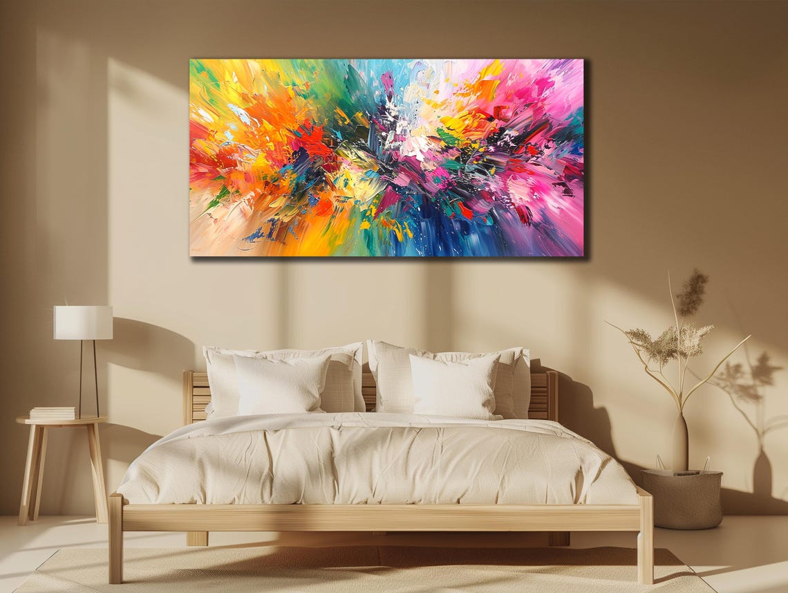 Rainbow Explosion Colorful Abstract Burst Palette Knife Art Poster - Image 3