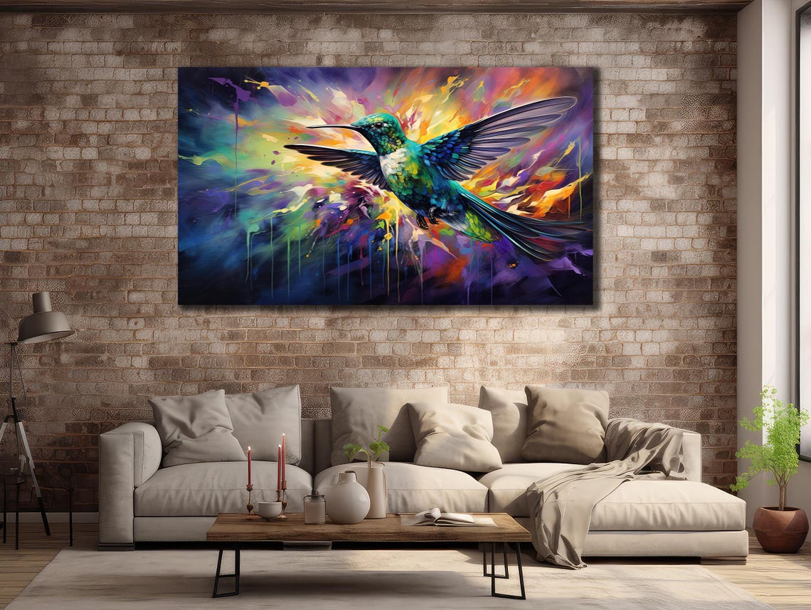 Colorful Hummingbird Flight Paint Splash Abstract Bird Wall Art Poster - Image 3
