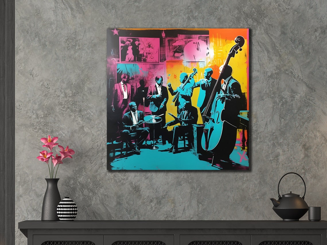 Neon Pop Art Jazz Band Musicians Saxophone Colorful Wall Art Poster