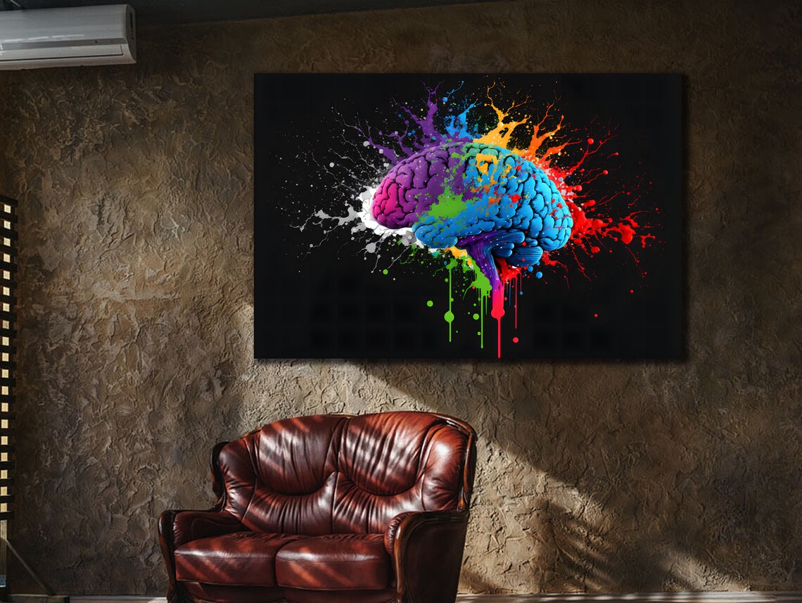 Human Brain Paint Splash Anatomy Colorful Science Black Art Poster