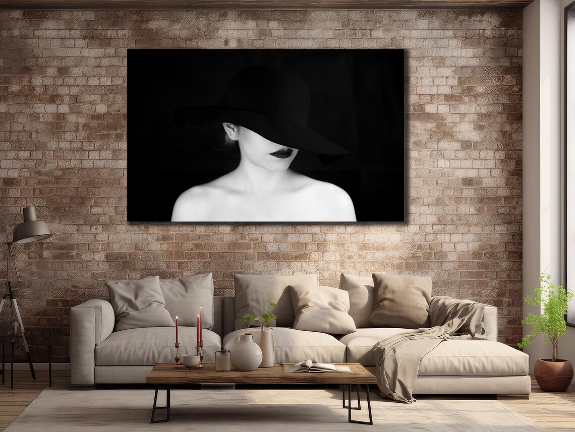 Mysterious Woman Black Hat Black And White Portrait Photo Poster - Image 3