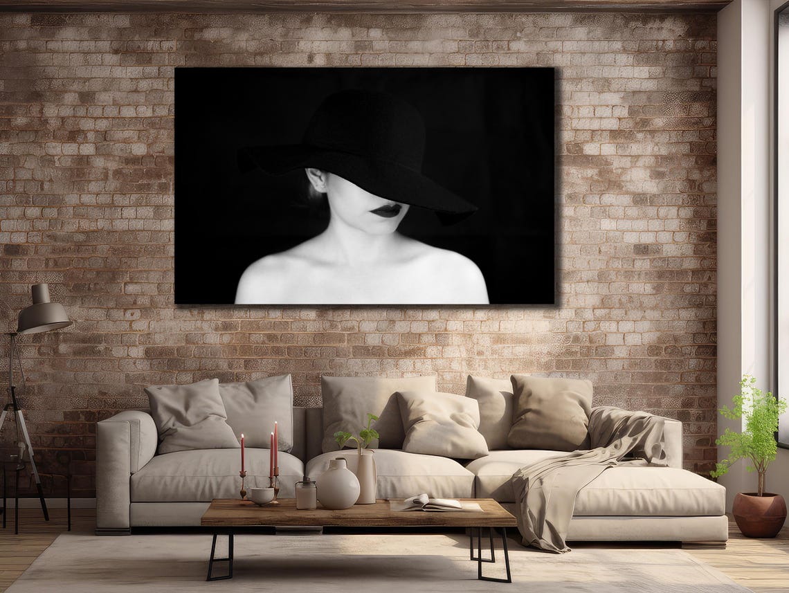 Woman With Black Hat Print Girl Silhouette Painting Art House Gift Ideas Mysterious Wall Decor Girl Wall Art Sexy Woman Poster - Image 3