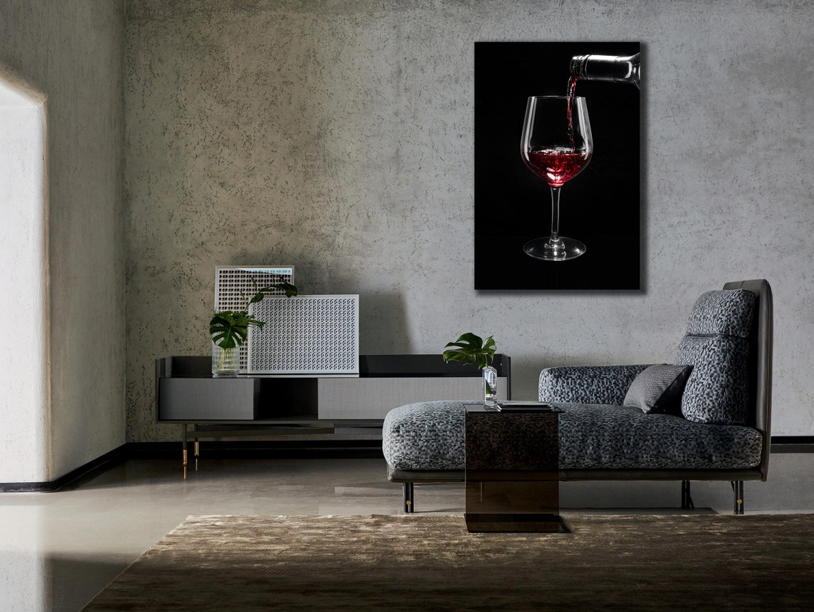 Red Wine Pouring Into Glass Black Background Kitchen Bar Art Poster - Image 3