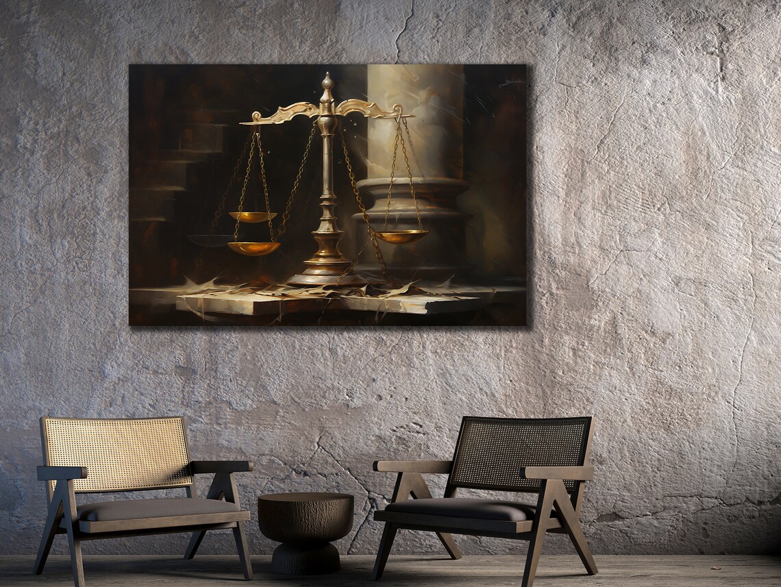 Classic Scales of Justice Golden Antique Lawyer Gift Wall Art Poster - Image 2