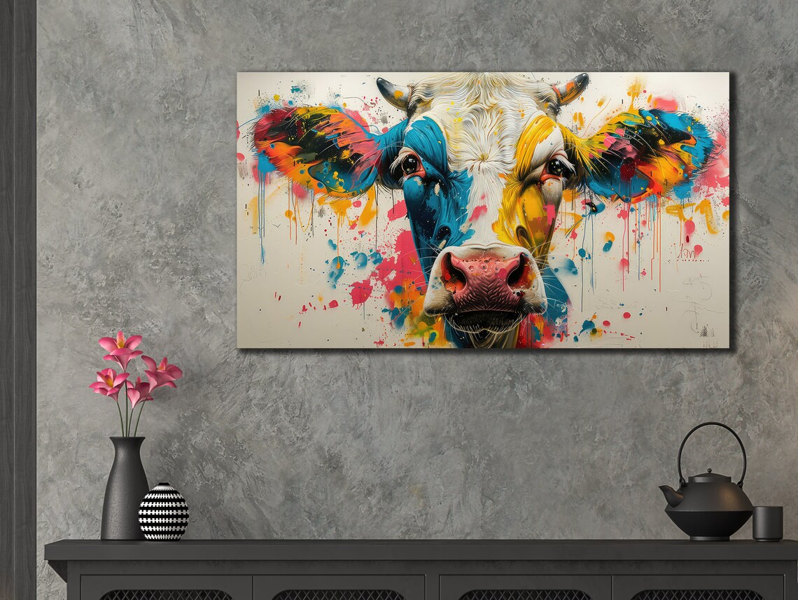 Colorful Cow Abstract Animal Art Print, Farmhouse - Image 2