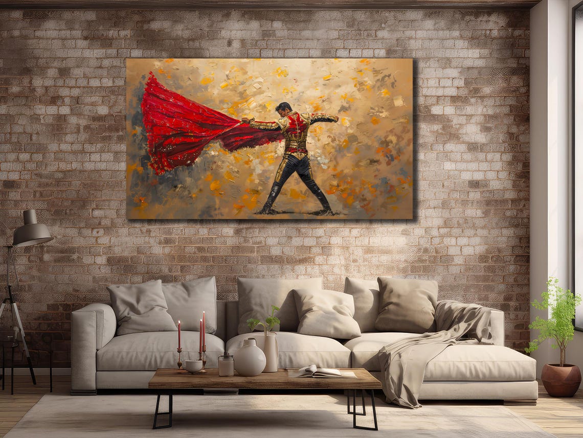 Spanish Matador Red Cape Gold Suit Bullfighter Oil Painting Poster - Image 3