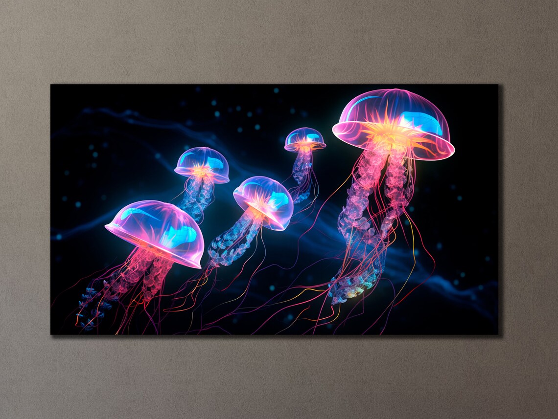 Neon Jellyfish Glow Dark Ocean Bioluminescent Sea Life Poster - Image 3