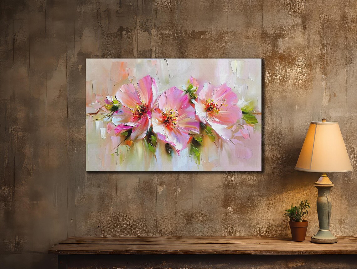 Pink Cherry Blossoms Soft Oil Painting Spring Floral Wall Art Poster - Image 2