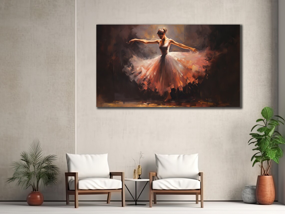 Ballerina Pink Tutu Dark Background Oil Painting Dancer Art Poster - Image 2