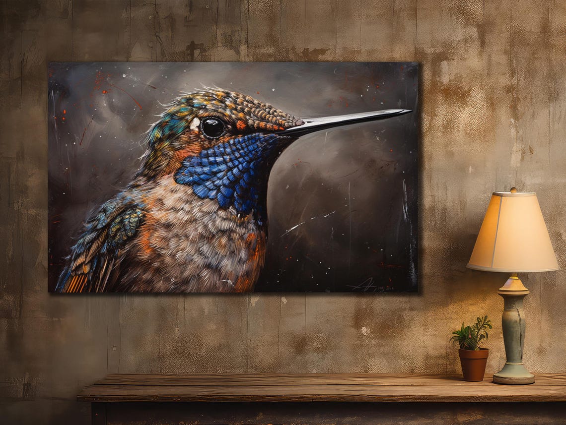 Hummingbird Portrait Iridescent Blue Throat Dark Smoky Art Print - Image 3