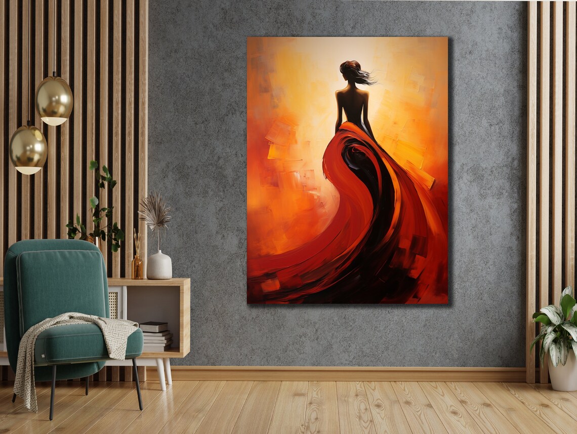Woman in Flowing Red Dress Abstract Dance Painting Art Poster - Image 2