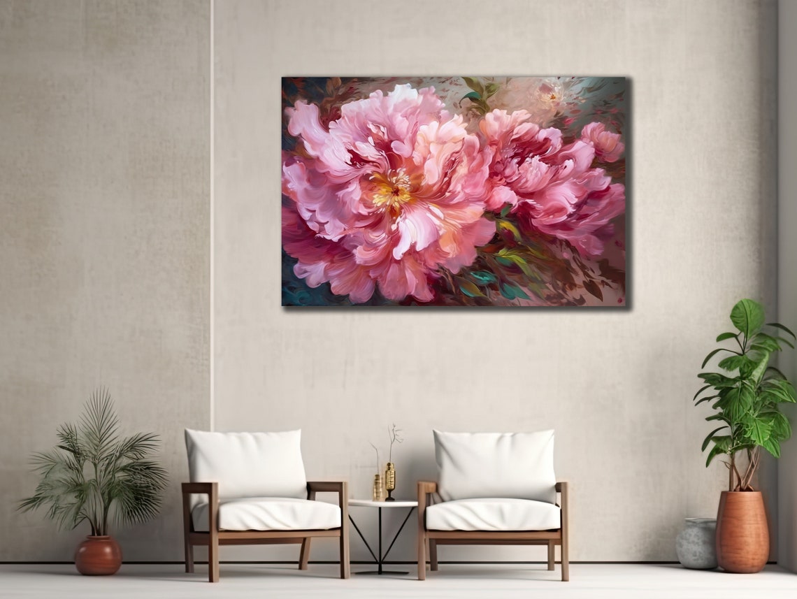 Blush Pink Peonies Cluster Painterly Floral Spring Wall Art Poster