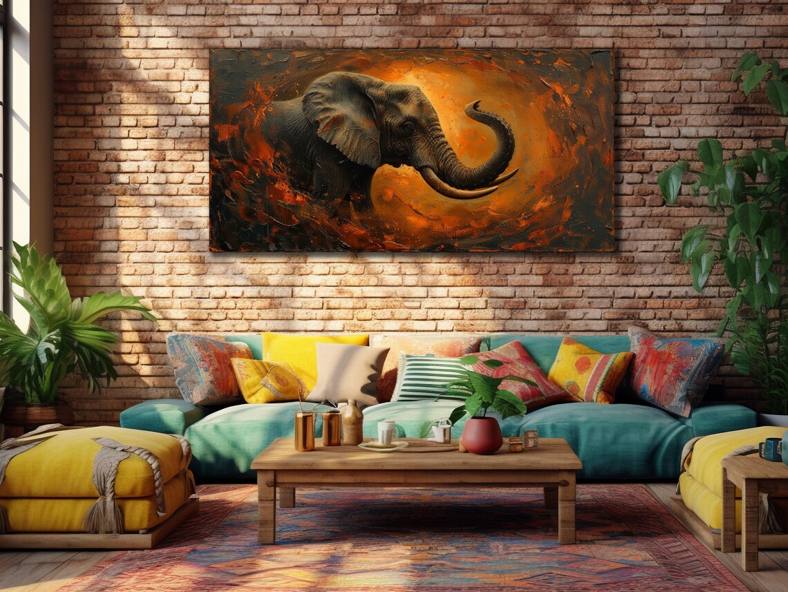 Elephant Head Golden Swirl Abstract Painting Wildlife Sunset Poster