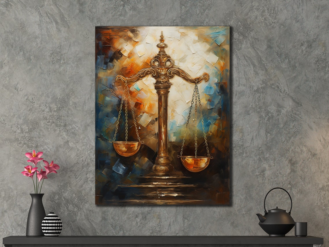 Scales Of Justice Art Lawyer Office Wall Decor Print Wall Art Gift For Lawyer Lawyer Gifts Balance Of Justice Painting On Canva