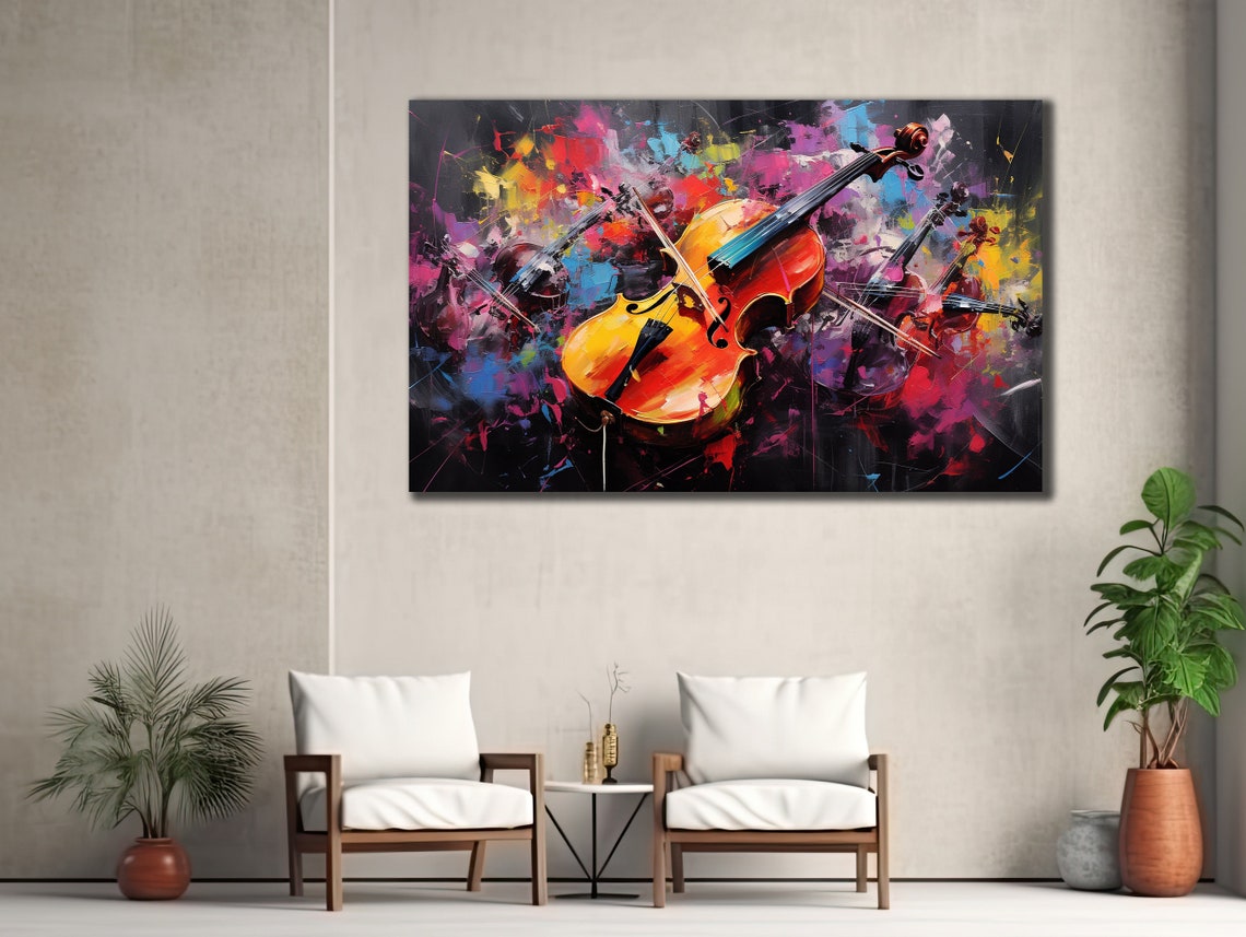 Violin Duo Colorful Abstract Splash Orchestra Strings Art Poster - Image 2