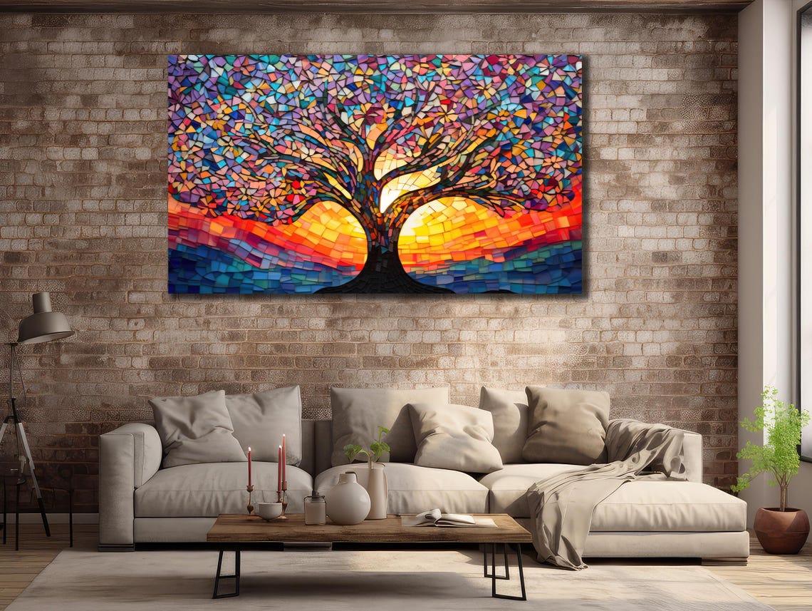 Tree Of Life Stained Glass Mosaic Colorful Sunset Tree Wall Poster - Image 2