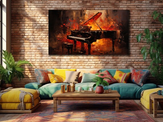 Grand Piano Red Stage Oil Painting Dramatic Classical Music Poster