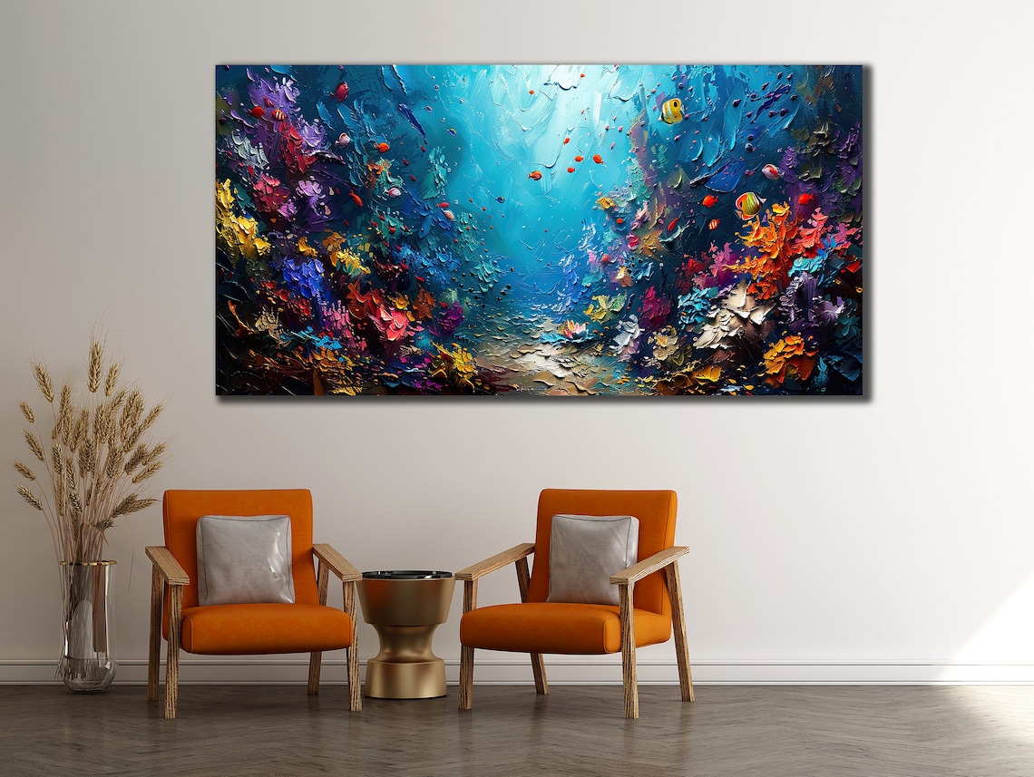 Vibrant Underwater Coral Reef Fish Ocean Oil Painting Poster